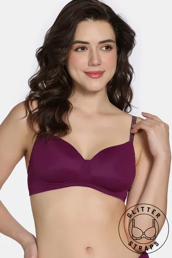 Buy Zivame Glitter Straps Padded Non Wired 3/4Th Coverage T-Shirt Bra - Dark Purple